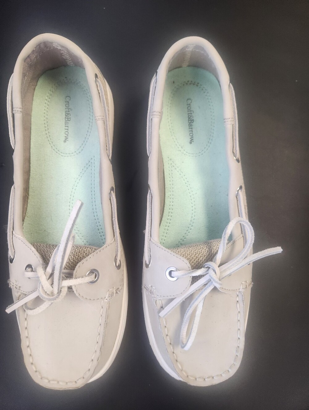 croft & barrow Women's Light Gray Moccasin Boat Shoes with Mint Insole